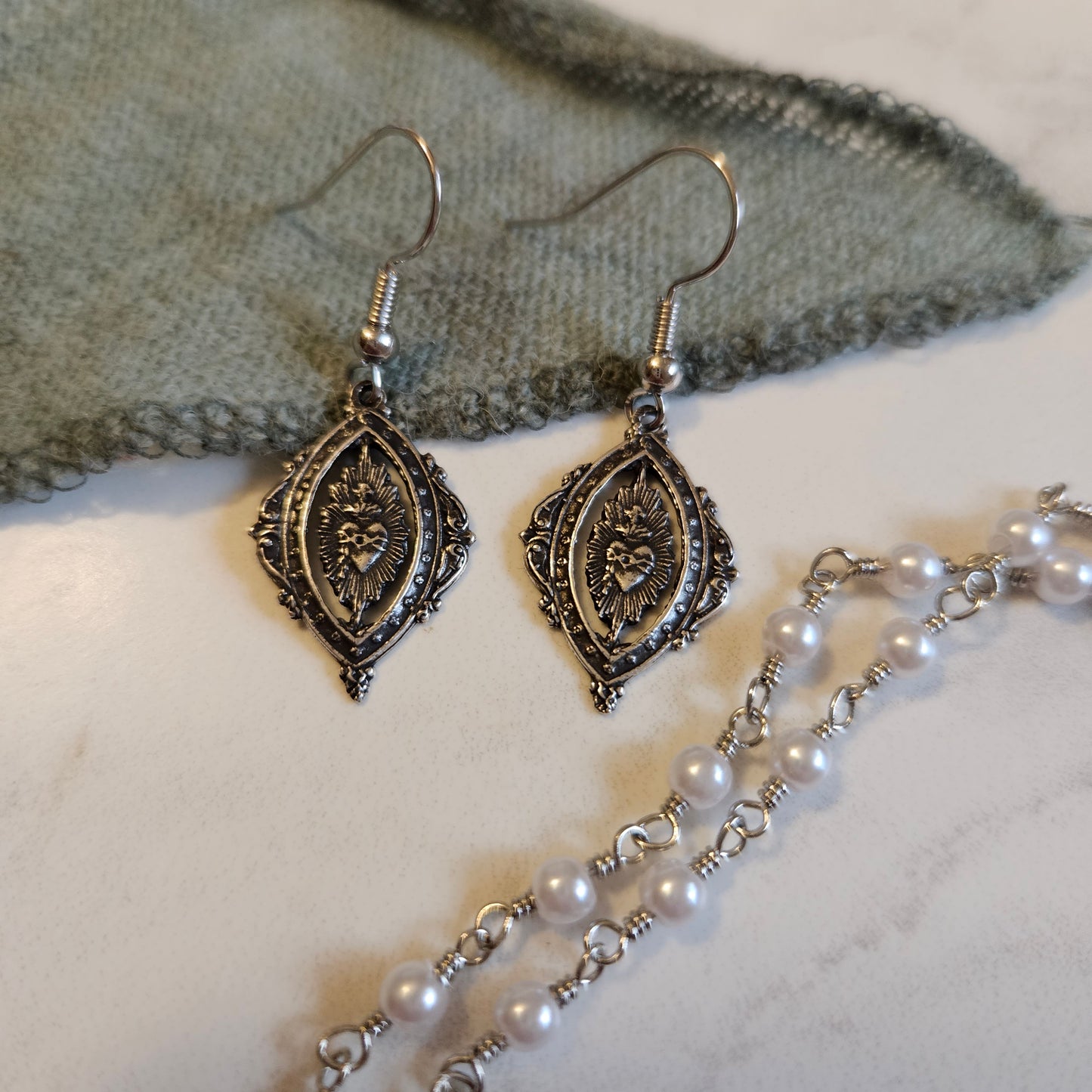 Sacred Heart Earrings – Handmade Sterling Silver Catholic Jewelry