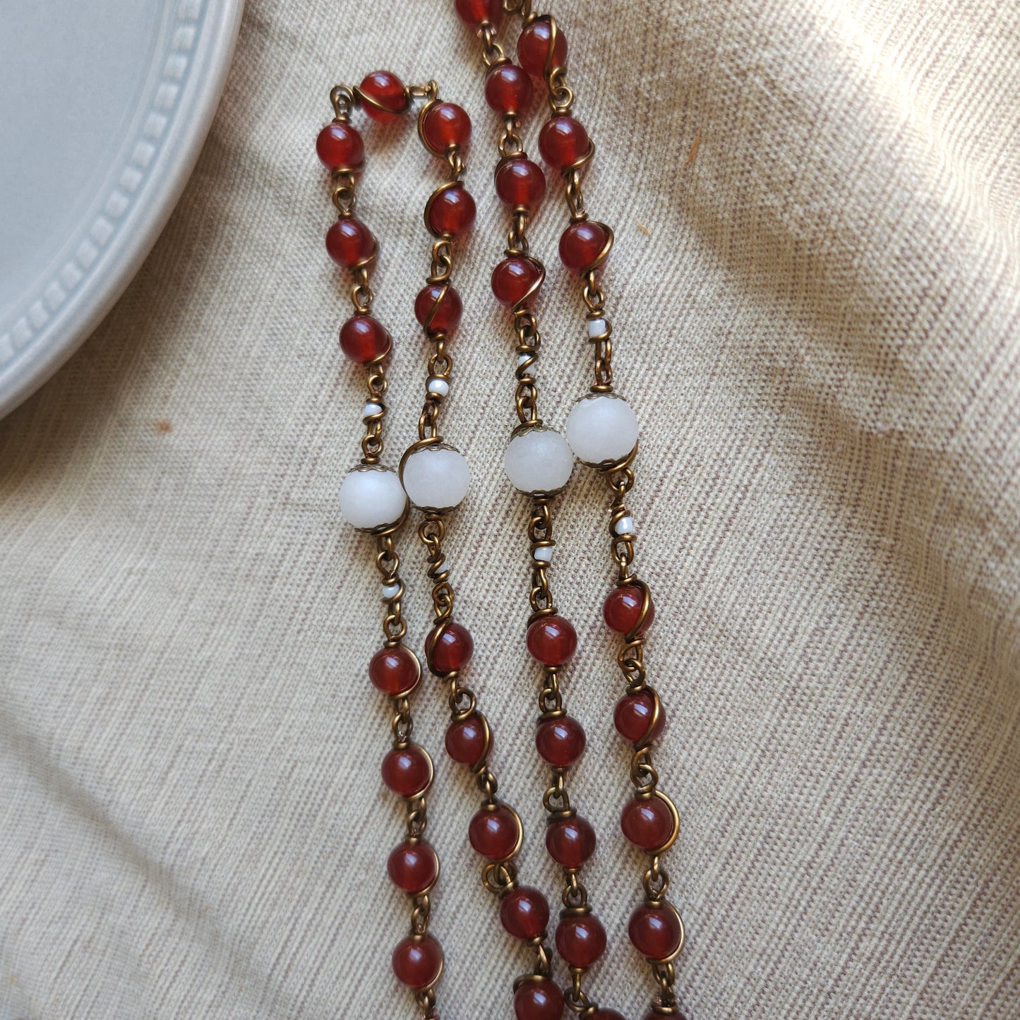 Seven Sorrows Rosary – Handmade Catholic Rosary with Red Gemstone and Matte Agate Beads