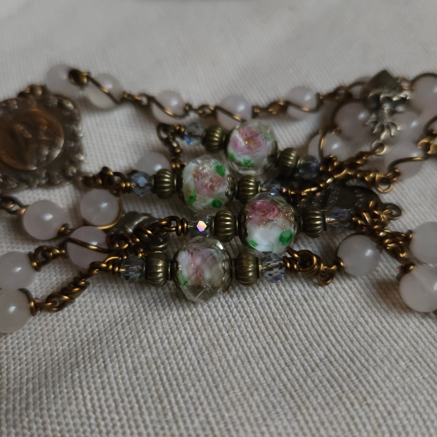 St. Therese Rosary – Handmade Catholic Rosary with Rose Quartz and Lampwork Beads