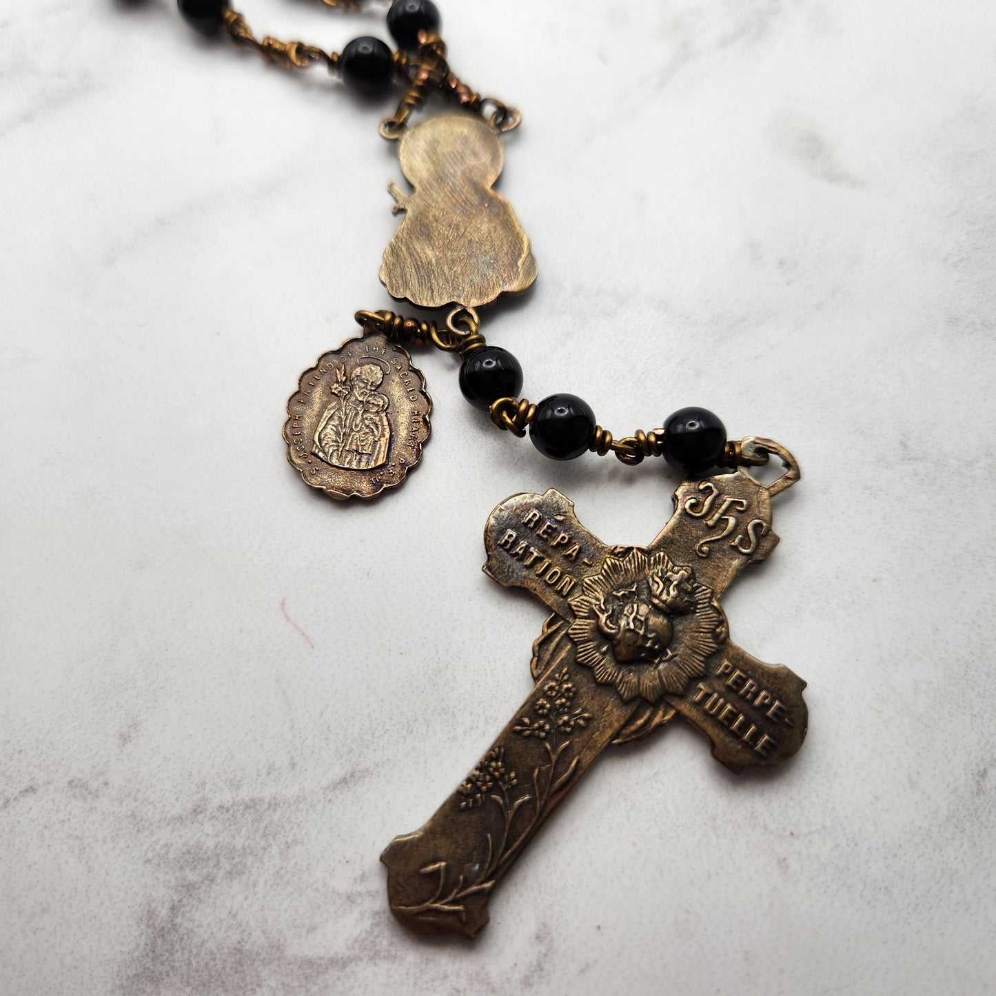 Holy Face Chaplet — Black Beads with Bronze Crucifix