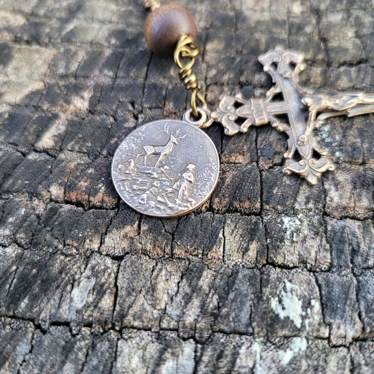 St. Hubert Rosary – Handmade Hunting Rosary with Blaze Orange Beads and Deer Center