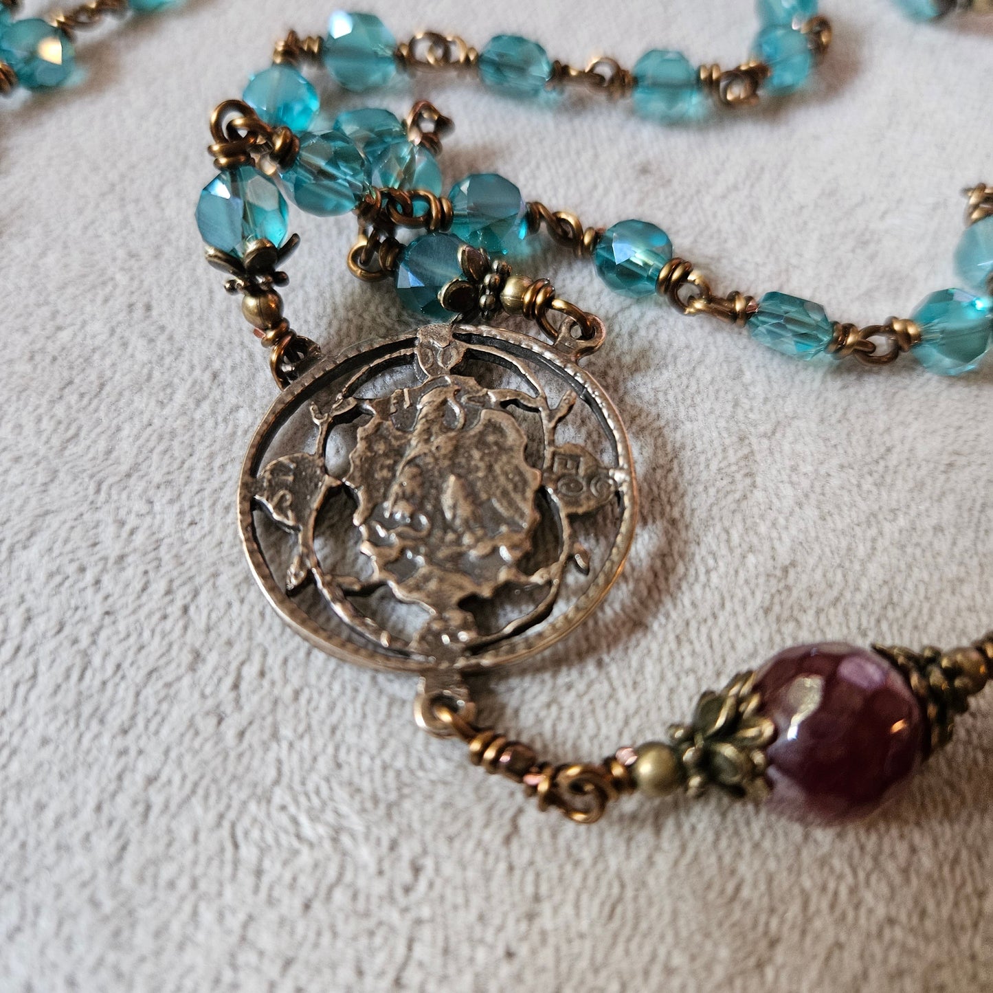 Our Lady of Guadalupe Rosary – Handmade Catholic Rosary with Blue-Green Glass Beads