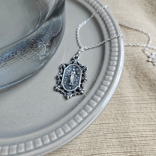 Lace Edged Miraculous Medal Necklace