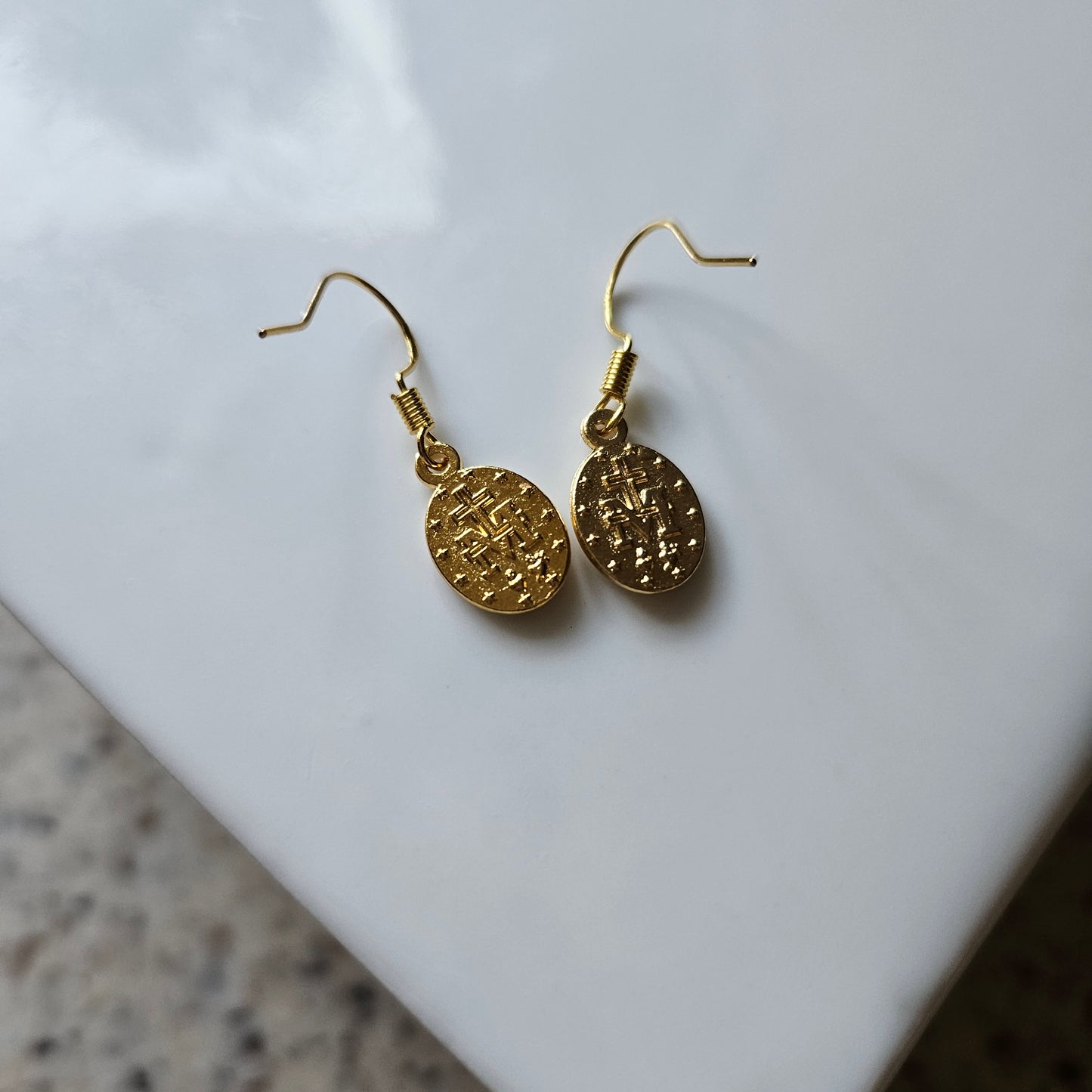 Gold Miraculous Medal Earrings