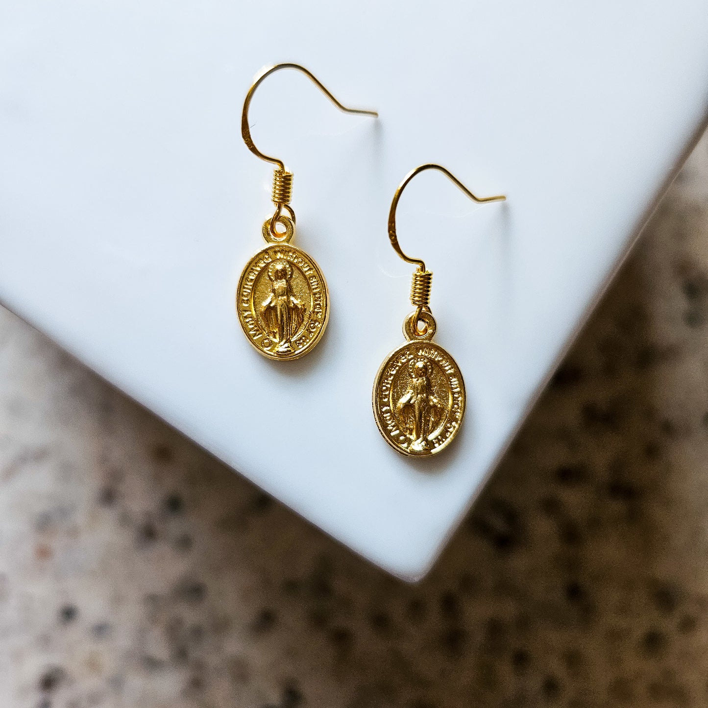 Gold Miraculous Medal Earrings