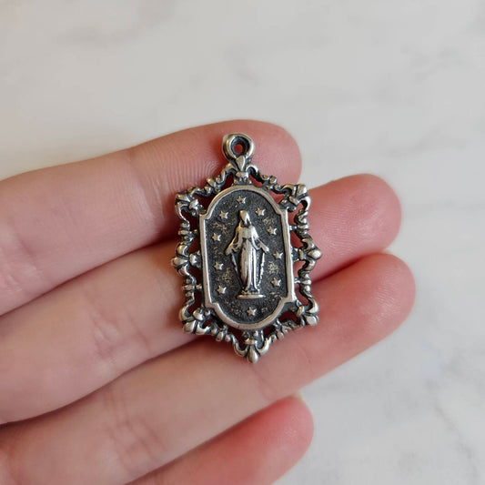 Antique Replica Lace Edged Miraculous Medal