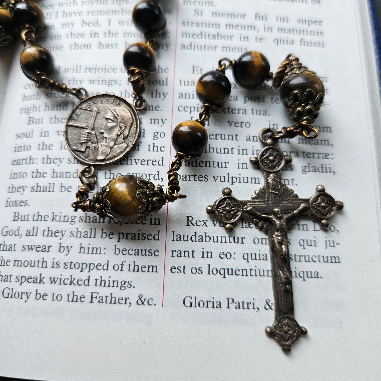 St. Joseph Rosary – Handmade Catholic Rosary with Tiger Eye Beads and Bronze Crucifix