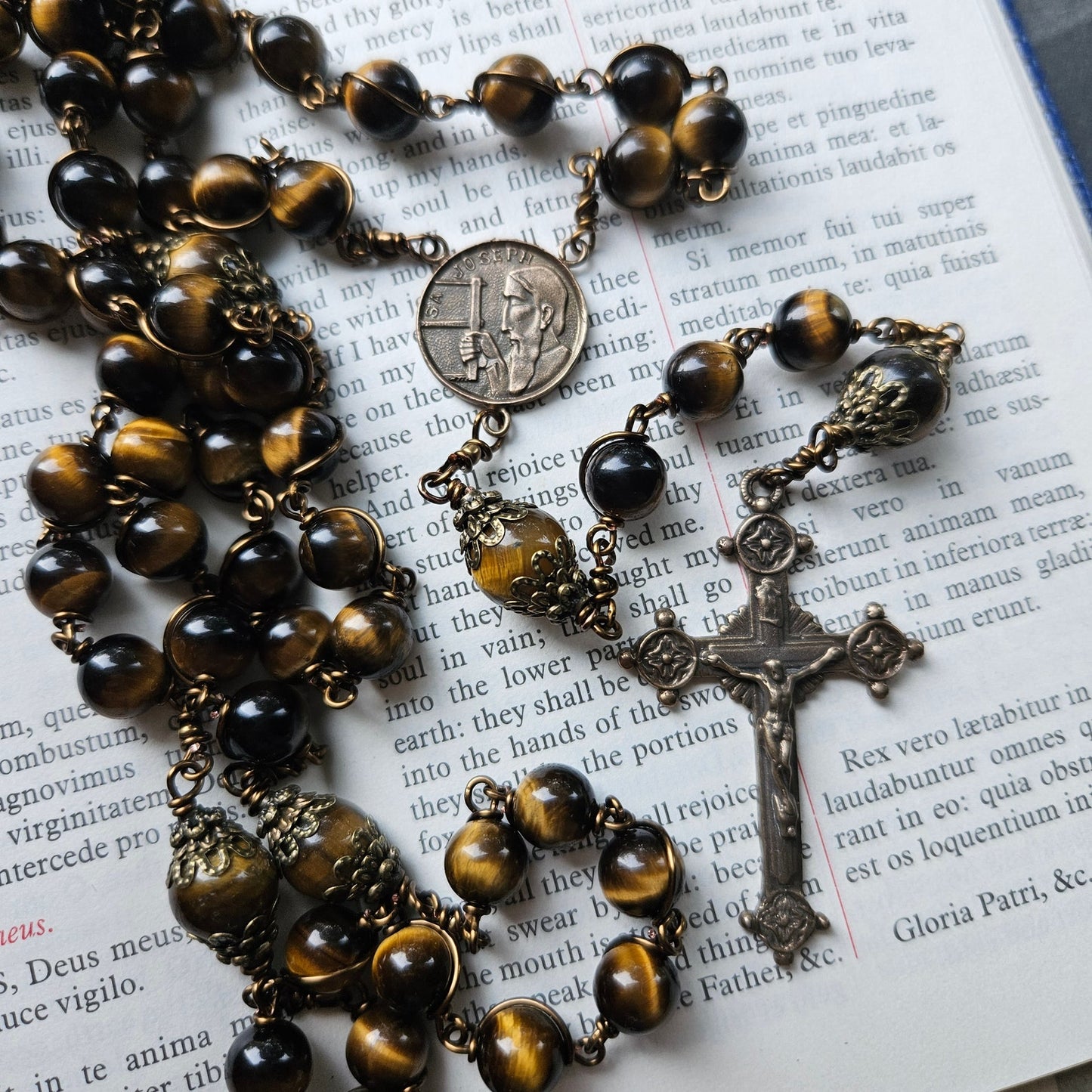 St. Joseph Rosary – Handmade Catholic Rosary with Tiger Eye Beads and Bronze Crucifix