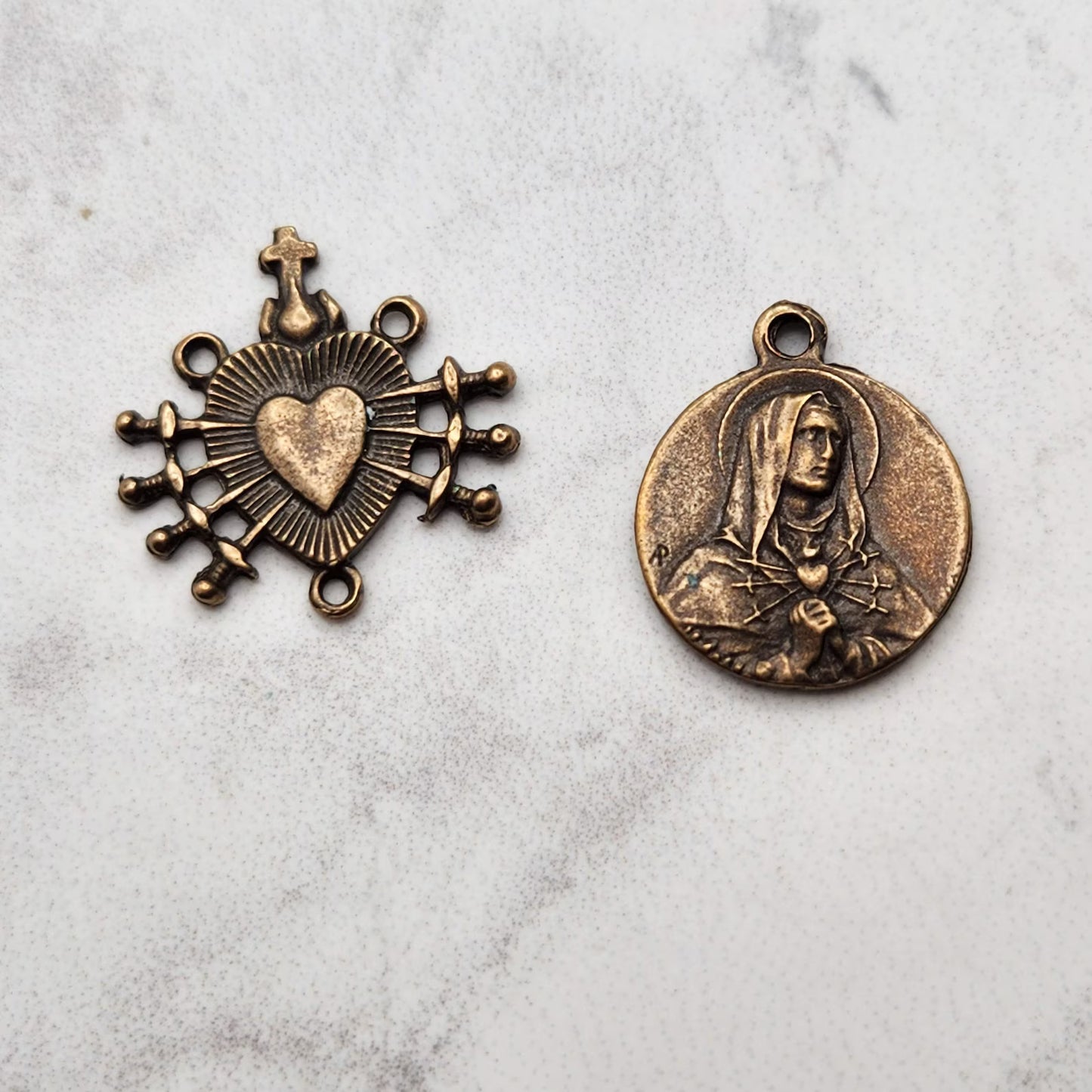 Antique Replica Seven Sorrows Rosary Medal Set — Center and Medal