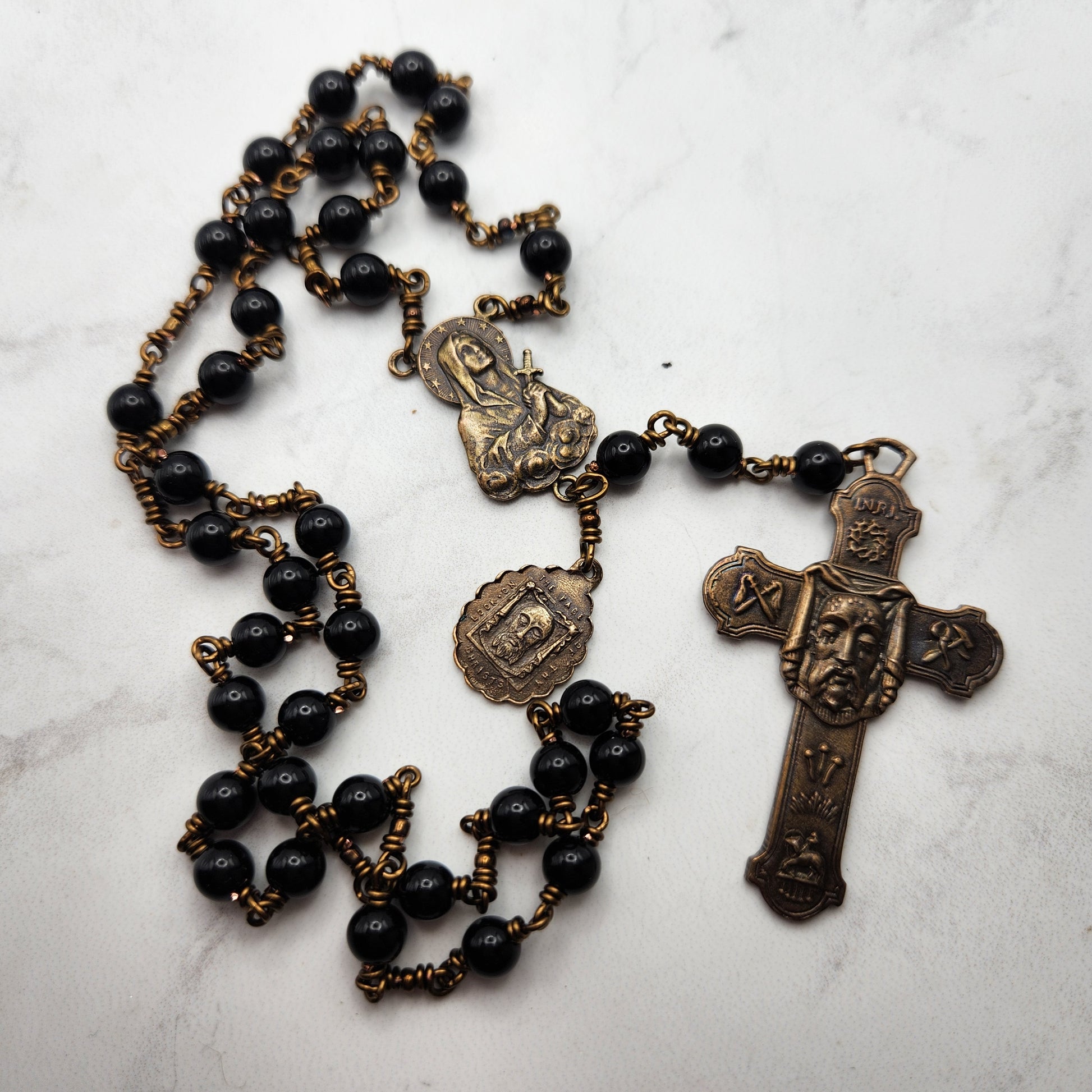 Black Holy Face Chaplet Made with Bronze Wire