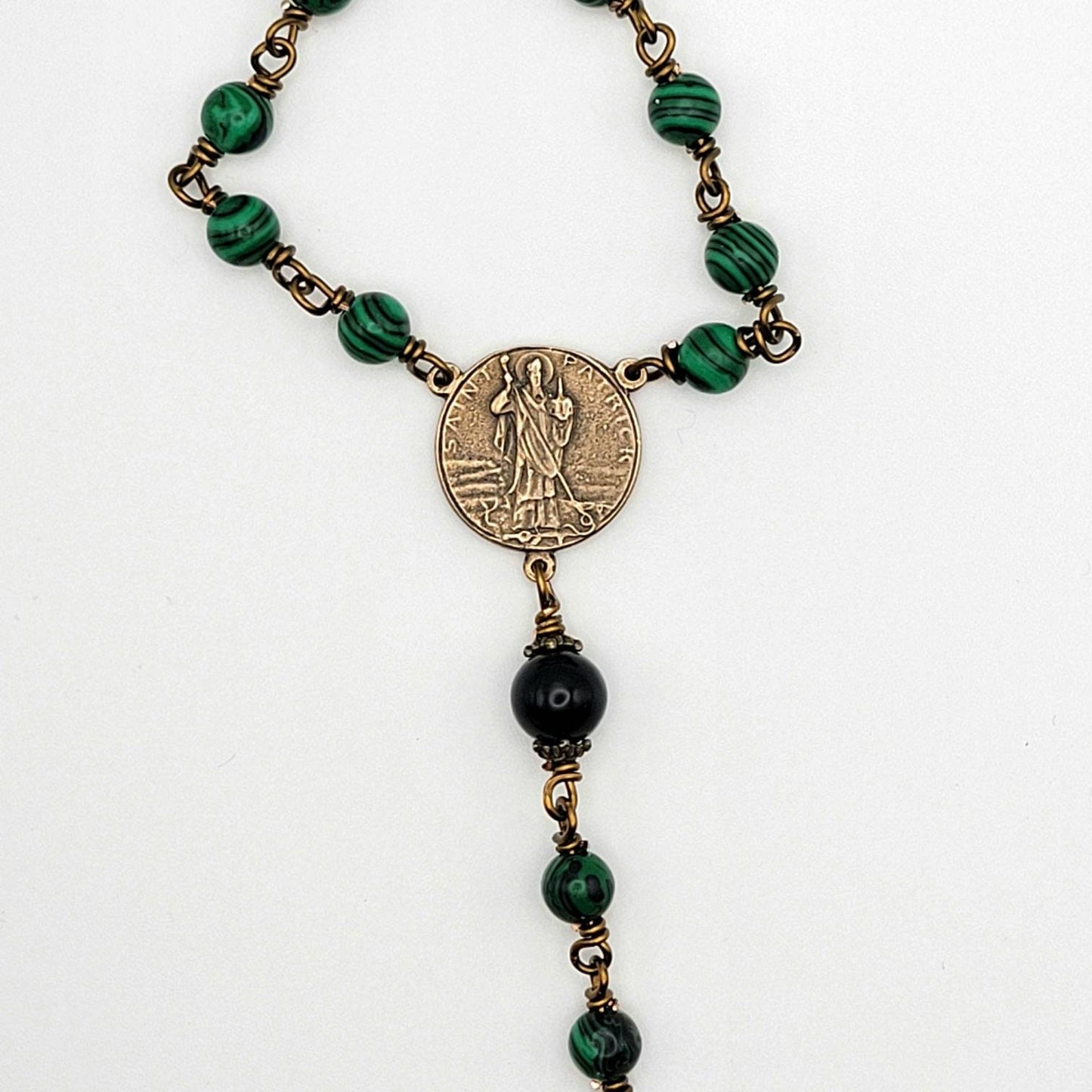 St. Patrick Rosary – Handmade Catholic Rosary with Malachite Beads and Shamrock Crucifix