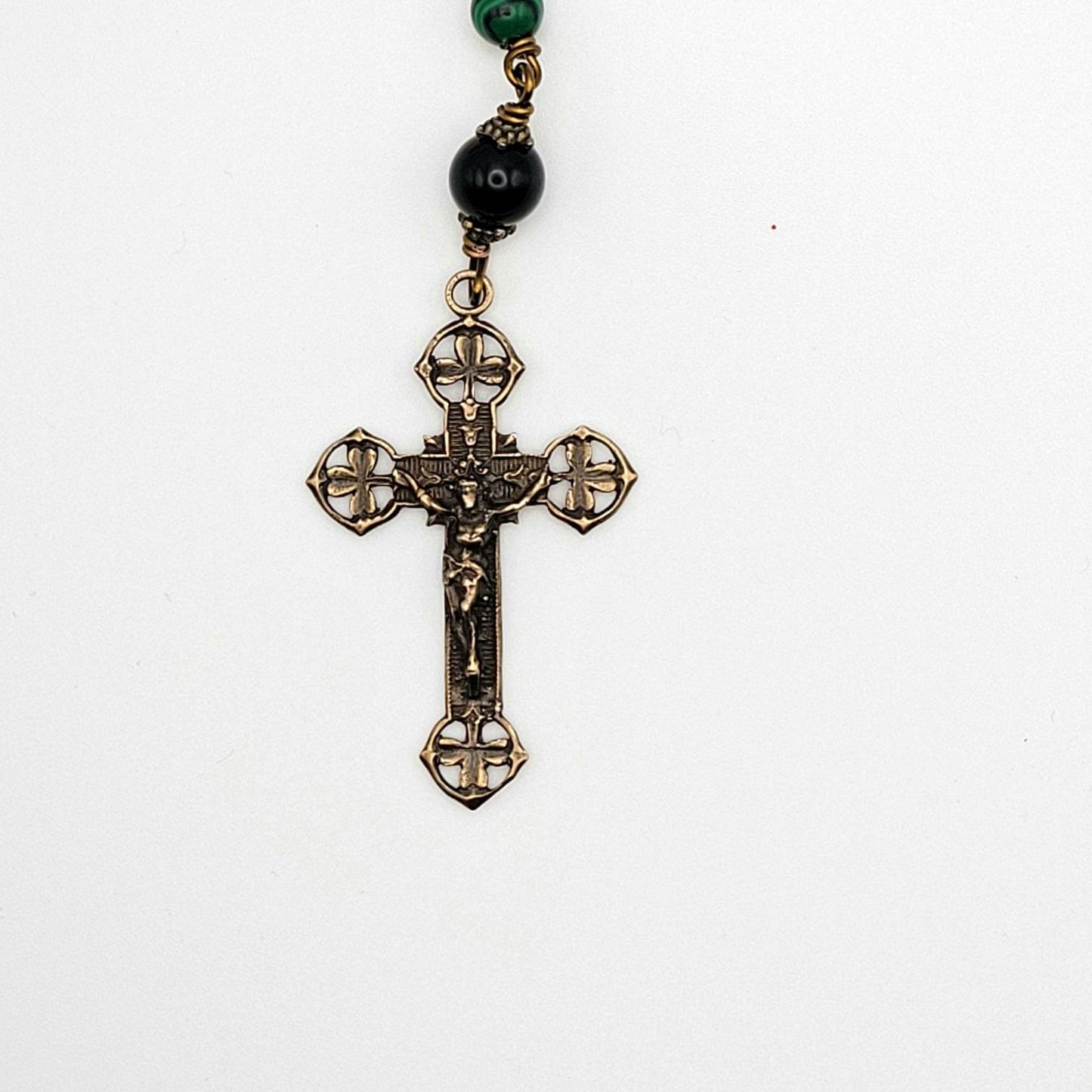 St. Patrick Rosary – Handmade Catholic Rosary with Malachite Beads and Shamrock Crucifix